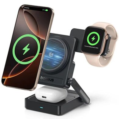 Бездротовий зарядний пристрій Baseus PicoGo AF21 3 in 1 Qi2 35W (E02054) - Cosmic Black