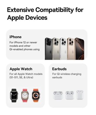 Бездротовий зарядний пристрій Baseus PicoGo AF21 3 in 1 Qi2 35W (E02054) - Cosmic Black