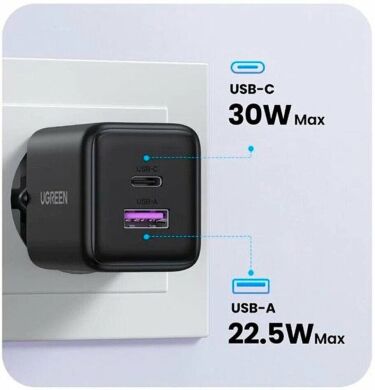 Сетевое зарядное устройство UGREEN X516 GaN 30W Type-C + USB (65014) - Black