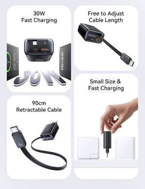 Сетевое зарядное устройство USAMS US-CC296 GaN 30W (USB + Type-C) + кабель Type-C - White
