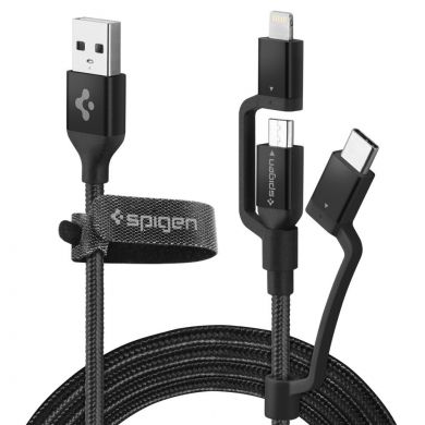 Дата-кабель SGP Spigen Essential C10I3 (Type-C+MicroUSB+Lightning to USB 2.0) - Black