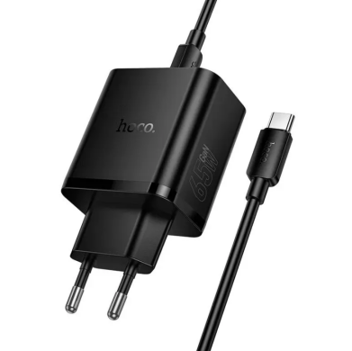 Сетевое зарядное устройство Hoco N75 GaN 65W + QC3.0 (2Type-C + USB) + кабель Type-C to Type-C - Black