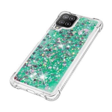 Силиконовый (TPU) чехол Deexe Liquid Glitter для Samsung Galaxy A22 (A225) / M22 (M225) - Green Hearts