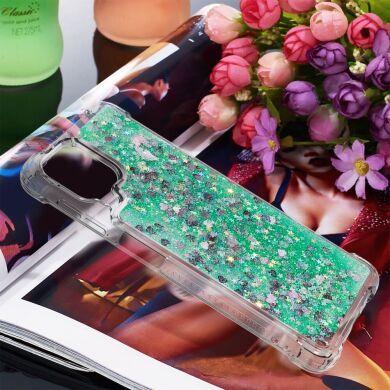 Силиконовый (TPU) чехол Deexe Liquid Glitter для Samsung Galaxy A22 (A225) / M22 (M225) - Green Hearts