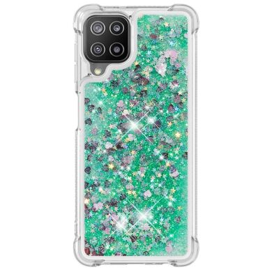 Силиконовый (TPU) чехол Deexe Liquid Glitter для Samsung Galaxy A22 (A225) / M22 (M225) - Green Hearts