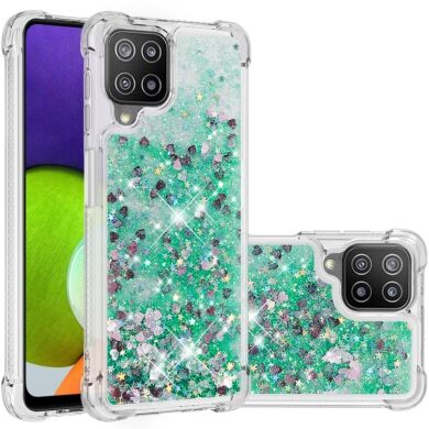 Силиконовый (TPU) чехол Deexe Liquid Glitter для Samsung Galaxy A22 (A225) / M22 (M225) - Green Hearts