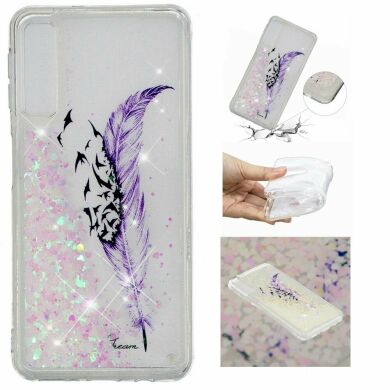 Силиконовый (TPU) чехол Deexe Liquid Glitter для Samsung Galaxy A7 2018 (A750) Purple Feather and Birds