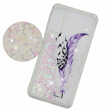Силиконовый (TPU) чехол Deexe Liquid Glitter для Samsung Galaxy A7 2018 (A750) Purple Feather and Birds