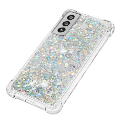 Силиконовый (TPU) чехол Deexe Liquid Glitter для Samsung Galaxy S21 FE (G990) - Silver Hearts