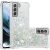 Силиконовый (TPU) чехол Deexe Liquid Glitter для Samsung Galaxy S21 FE (G990) - Silver Hearts