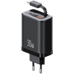 Сетевое зарядное устройство USAMS US-CC296 GaN 30W (USB + Type-C) + кабель Type-C - Black