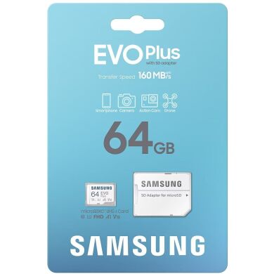 Карта пам’яті MicroSDXC Samsung EVO Plus 64GB C10 UHS-I R160MB/s + адаптер (MB-MC64SA/EU) - White