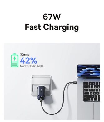 Мережевий зарядний пристрій Baseus PicoGo AE11 2C+U (67W) E0121200 - Black