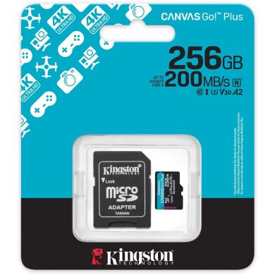 Карта памяти Kingston MicroSDXC Canvas Go Plus Gen4 256GB UHS-I U3 V30 A2 R200 + адаптер (SDCG4/256GB) - Black