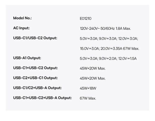 Мережевий зарядний пристрій Baseus PicoGo AE11 2C+U (67W) E0121200 - Black