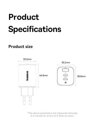 Мережевий зарядний пристрій Baseus PicoGo AE11 2C+U (67W) E0121200 - Black
