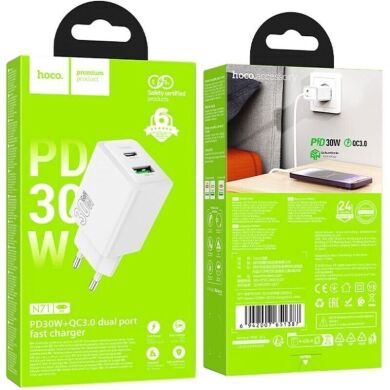 Мережевий зарядний пристрій Hoco N71 PD30W + QC3.0 - White