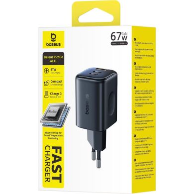 Мережевий зарядний пристрій Baseus PicoGo AE11 2C+U (67W) E0121200 - Black