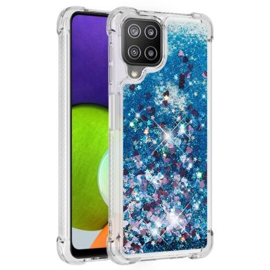 Силиконовый (TPU) чехол Deexe Liquid Glitter для Samsung Galaxy A22 (A225) / M22 (M225) - Blue Hearts