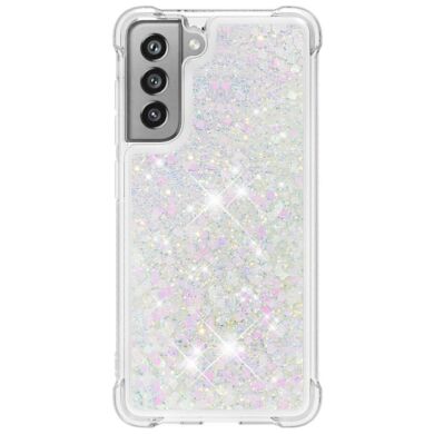 Силиконовый (TPU) чехол Deexe Liquid Glitter для Samsung Galaxy S21 FE (G990) - Shiny Hearts