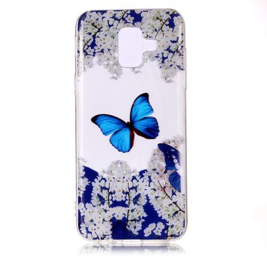 Силіконовий (TPU) чохол Deexe Pretty Glossy для Samsung Galaxy A6 2018 (A600), Blue Butterfly and White Flower