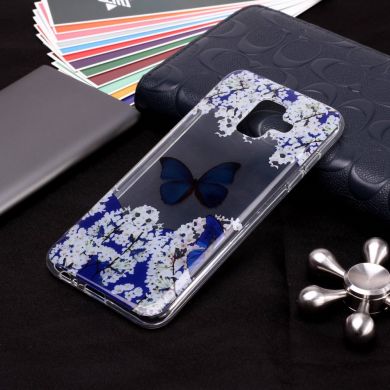 Силіконовий (TPU) чохол Deexe Pretty Glossy для Samsung Galaxy A6 2018 (A600), Blue Butterfly and White Flower