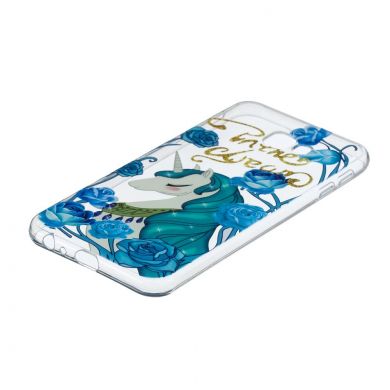 Силиконовый (TPU) чехол Deexe Pretty Glossy для Samsung Galaxy J4+ (J415) - Unicorn and Blue Flower