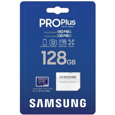 Карта памяти MicroSDXC Samsung PRO Plus 128GB C10 UHS-I R180MB/s + адаптер (MB-MD128SA/EU) - Blue