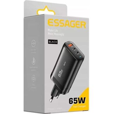 Мережевий зарядний пристрій ESSAGER Shining 65W GaN Travelling Fast Charger PD+QC3.0 (ECT2CA-MYB01) - Black