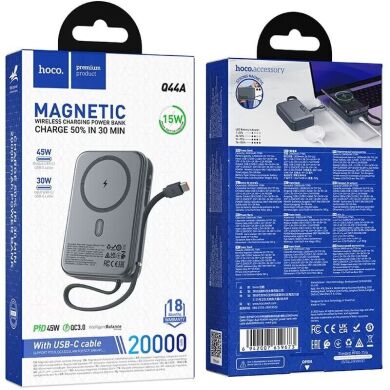 Внешний аккумулятор Hoco Q44A PD45W (20000mAh) + кабель Type-C - Metal Gray