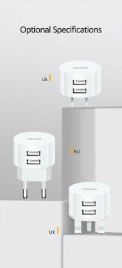 Сетевое зарядное устройство USAMS T20 Round Travel (2USB, 2.1A) - White