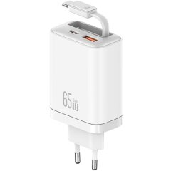 Сетевое зарядное устройство USAMS US-CC299 GaN 65W (USB + Type-C) + кабель Type-C - White