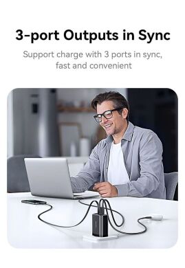 Сетевое зарядное устройство USAMS US-CC299 GaN 65W (USB + Type-C) + кабель Type-C - White