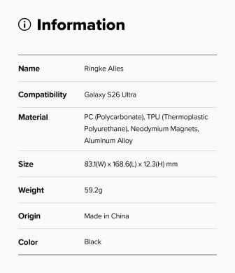 Защитный чехол Ringke Alles Magnetic (FP) для Samsung Galaxy S26 Ultra (S948) 8800328816053 - Black