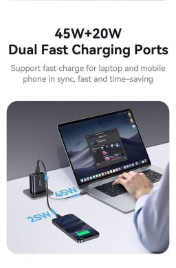 Сетевое зарядное устройство USAMS US-CC299 GaN 65W (USB + Type-C) + кабель Type-C - White