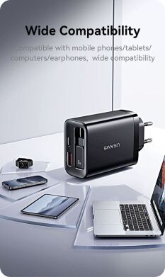 Сетевое зарядное устройство USAMS US-CC299 GaN 65W (USB + Type-C) + кабель Type-C - White