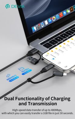 Кабель DEVIA EC504 Extreme Speed Series USB+Type-C to Type-C+Lightning 60W (3A, 1.5m) - Black