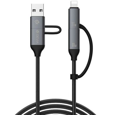 Кабель DEVIA EC504 Extreme Speed Series USB+Type-C to Type-C+Lightning 60W (3A, 1.5m) - Black