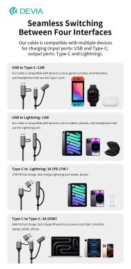 Кабель DEVIA EC504 Extreme Speed Series USB+Type-C to Type-C+Lightning 60W (3A, 1.5m) - Black