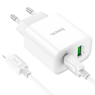 Сетевое зарядное устройство Hoco C80A Plus Rapido PD20W+QC3.0 + кабель Type-C to Lightning - White