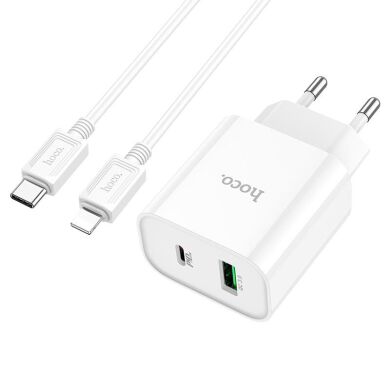 Сетевое зарядное устройство Hoco C80A Plus Rapido PD20W+QC3.0 + кабель Type-C to Lightning - White