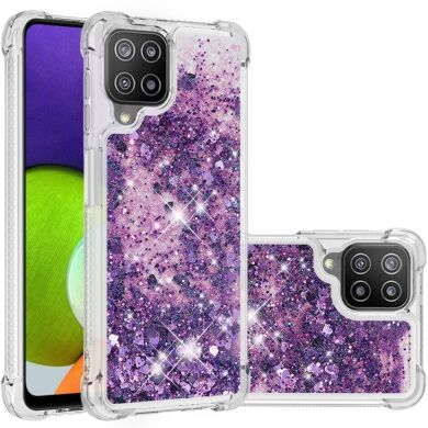 Силиконовый (TPU) чехол Deexe Liquid Glitter для Samsung Galaxy A22 (A225) / M22 (M225) - Dark Purple Hearts