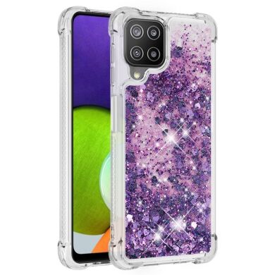 Силиконовый (TPU) чехол Deexe Liquid Glitter для Samsung Galaxy A22 (A225) / M22 (M225) - Dark Purple Hearts