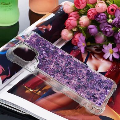 Силиконовый (TPU) чехол Deexe Liquid Glitter для Samsung Galaxy A22 (A225) / M22 (M225) - Dark Purple Hearts