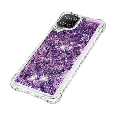 Силиконовый (TPU) чехол Deexe Liquid Glitter для Samsung Galaxy A22 (A225) / M22 (M225) - Dark Purple Hearts