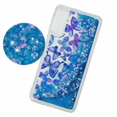 Силіконовий (TPU) чохол Deexe Liquid Glitter для Samsung Galaxy A7 2018 (A750) Blue Butterflies