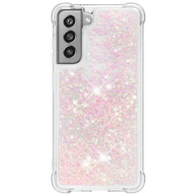 Силиконовый (TPU) чехол Deexe Liquid Glitter для Samsung Galaxy S21 FE (G990) - Pink Stars