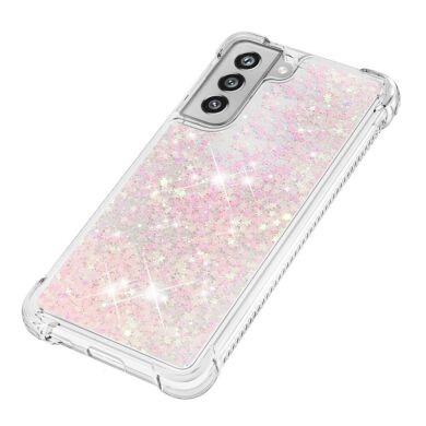Силиконовый (TPU) чехол Deexe Liquid Glitter для Samsung Galaxy S21 FE (G990) - Pink Stars