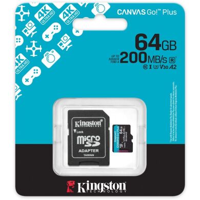 Карта памяти Kingston MicroSDXC Canvas Go Plus Gen4 64GB UHS-I U3 V30 A2 R200 + адаптер (SDCG4/64GB) - Black