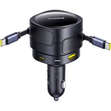 Автомобільний зарядний пристрій Baseus Enjoyment Max Retractable (90W) + кабель Type-C+Type-C (C00035507121) - Black